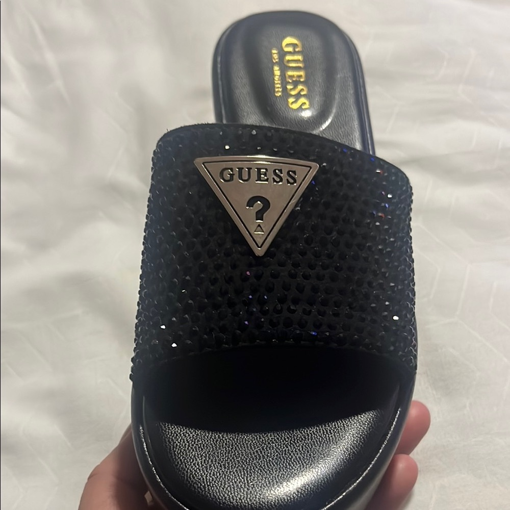 GUESS Black Embellished Slide Sandals